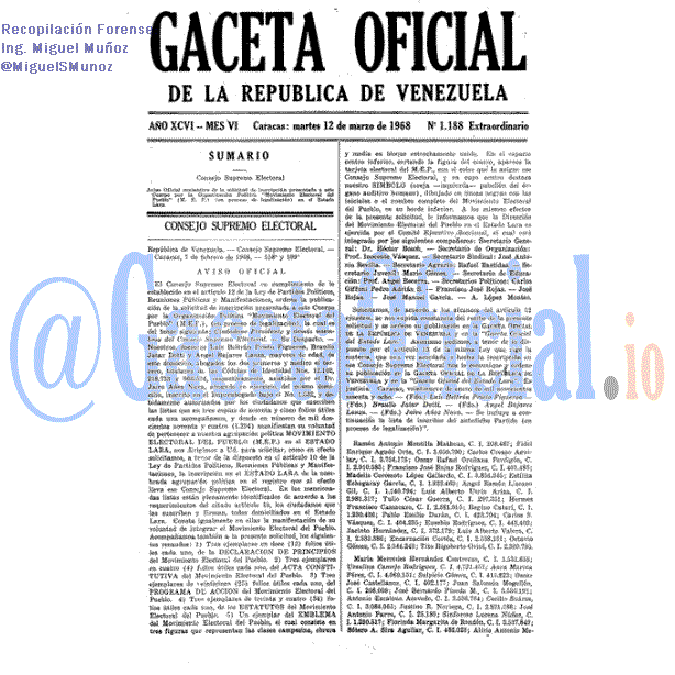 Gaceta Oficial 1188 del 12 Marzo 1968