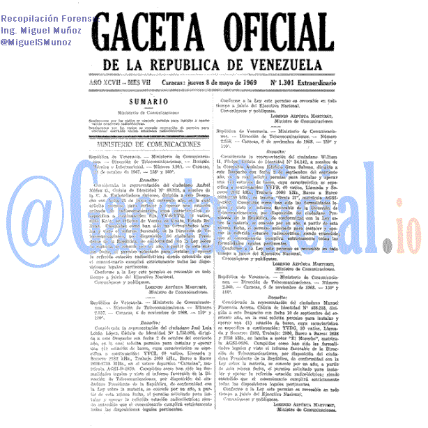 Gaceta Oficial 1301 del 8 Mayo 1969