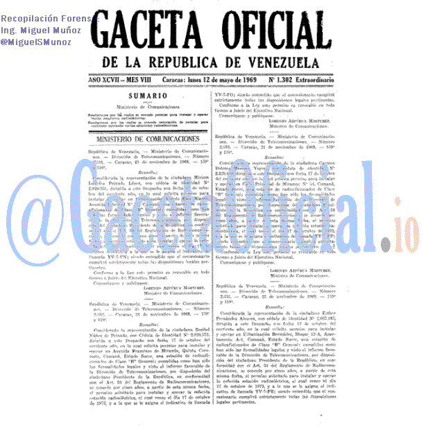 Gaceta Oficial 1302 del 12 Mayo 1969