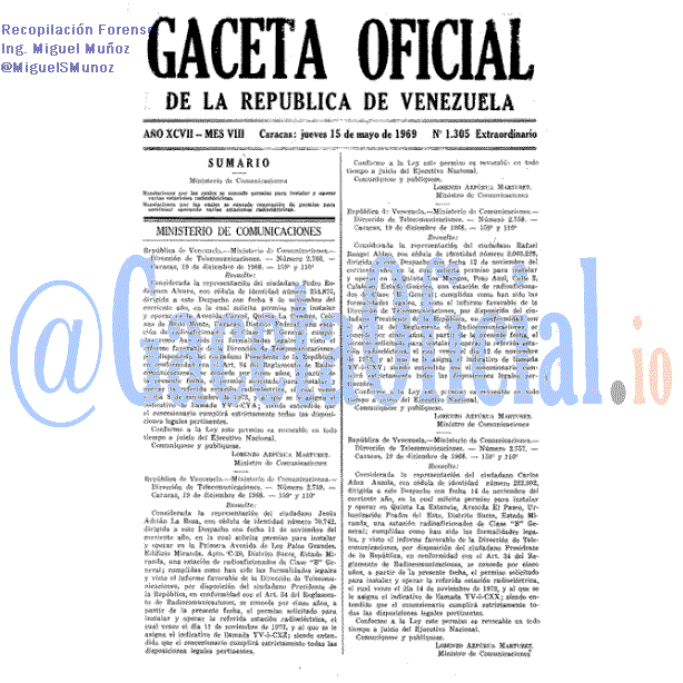 Gaceta Oficial 1305 del 15 Mayo 1969