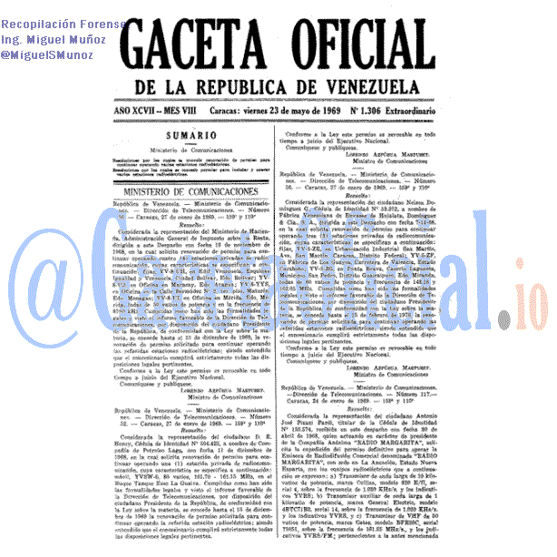 Gaceta Oficial 1306 del 23 Mayo 1969
