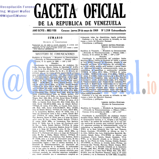 Gaceta Oficial 1310 del 29 Mayo 1969