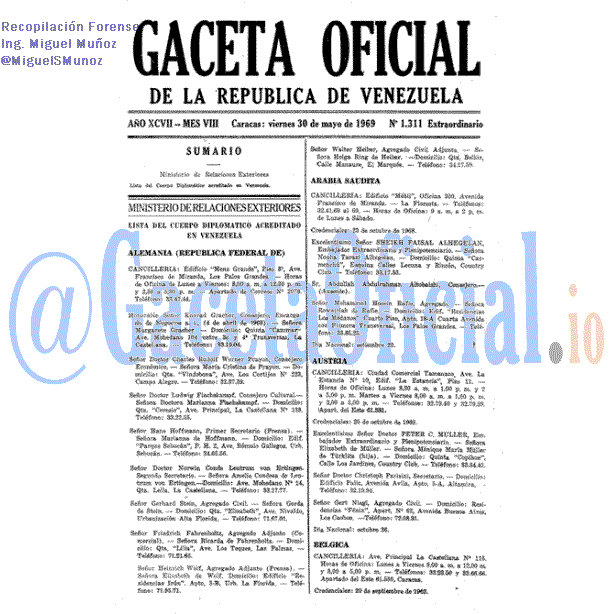 Gaceta Oficial 1311 del 30 Mayo 1969