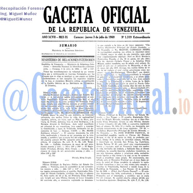 Gaceta Oficial 1319 del 3 Julio 1969