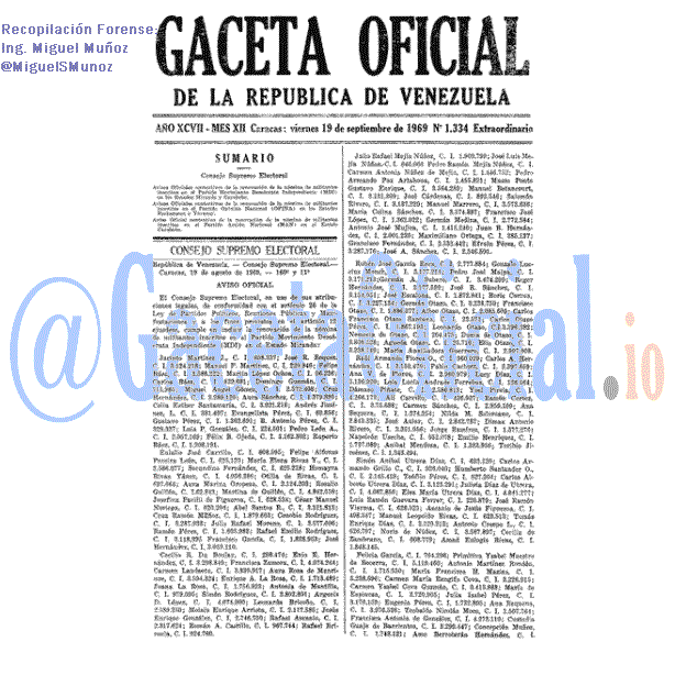 Gaceta Oficial 1334 del 19 Septiembre 1969