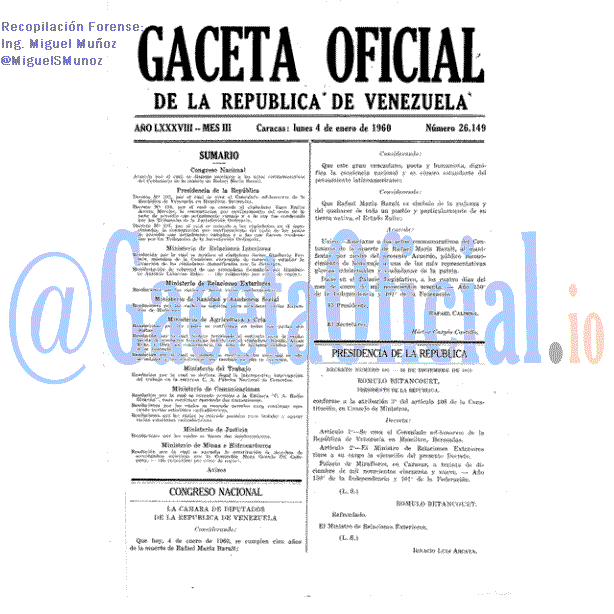 Gaceta Oficial 26149 del 4 Enero 1960