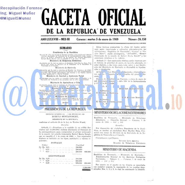 Gaceta Oficial 26150 del 5 Enero 1960