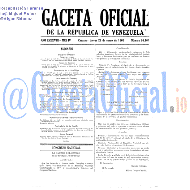 Gaceta Oficial 26164 del 21 Enero 1960