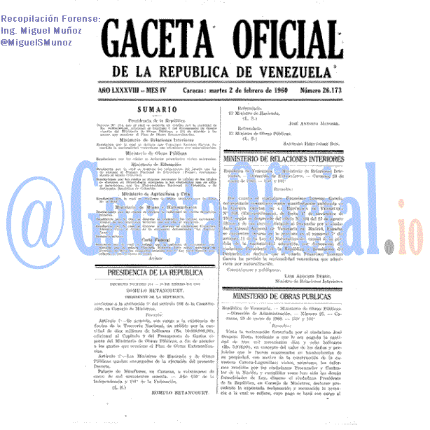 Gaceta Oficial 26173 del 2 Febrero 1960