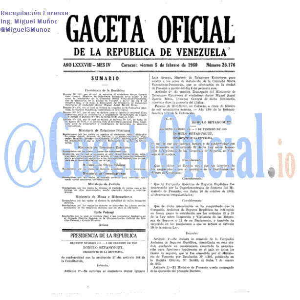 Gaceta Oficial 26176 del 5 Febrero 1960