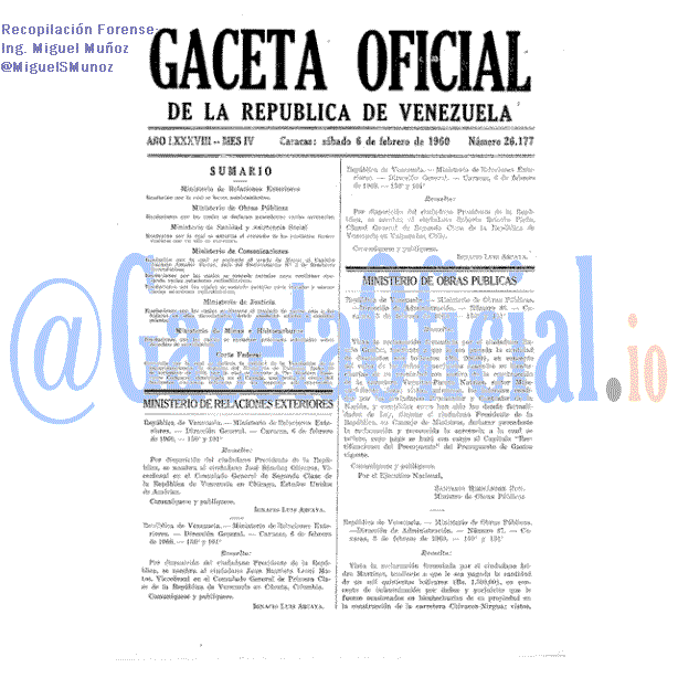 Gaceta Oficial 26177 del 6 Febrero 1960