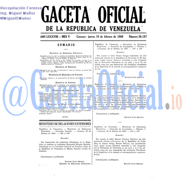 Gaceta Oficial 26187 del 18 Febrero 1960