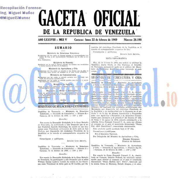 Gaceta Oficial 26190 del 22 Febrero 1960