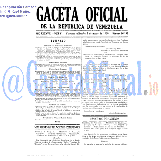 Gaceta Oficial 26196 del 2 Marzo 1960