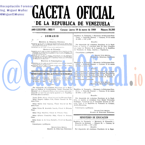 Gaceta Oficial 26203 del 10 Marzo 1960