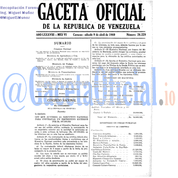 Gaceta Oficial 26229 del 9 Abril 1960
