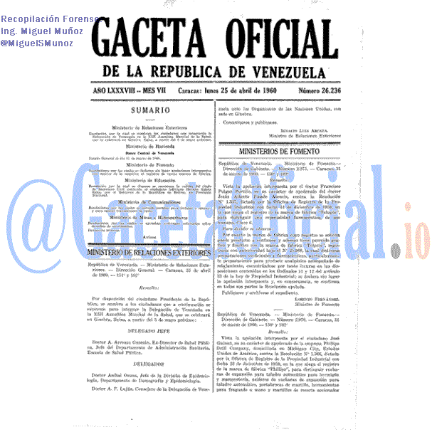 Gaceta Oficial 26236 del 25 Abril 1960