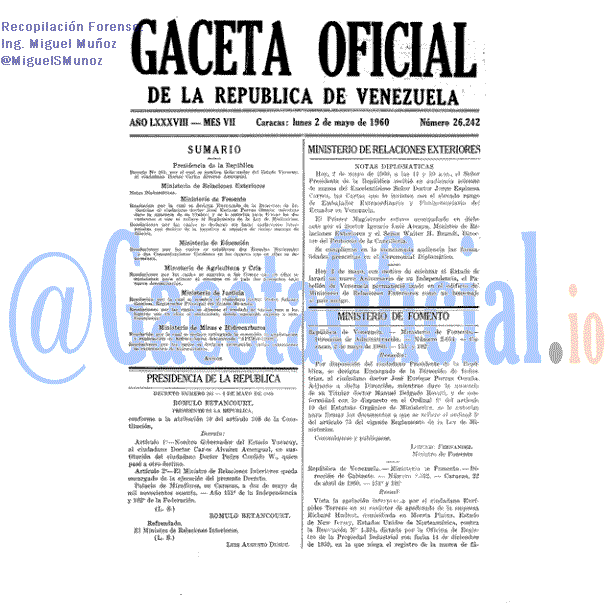 Gaceta Oficial 26242 del 2 Mayo 1960