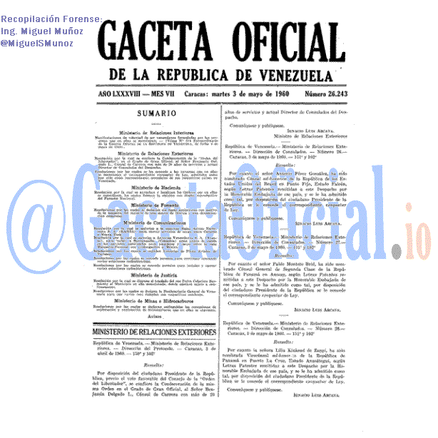 Gaceta Oficial 26243 del 3 Mayo 1960