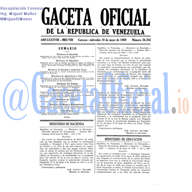 Gaceta Oficial 26256 del 18 Mayo 1960