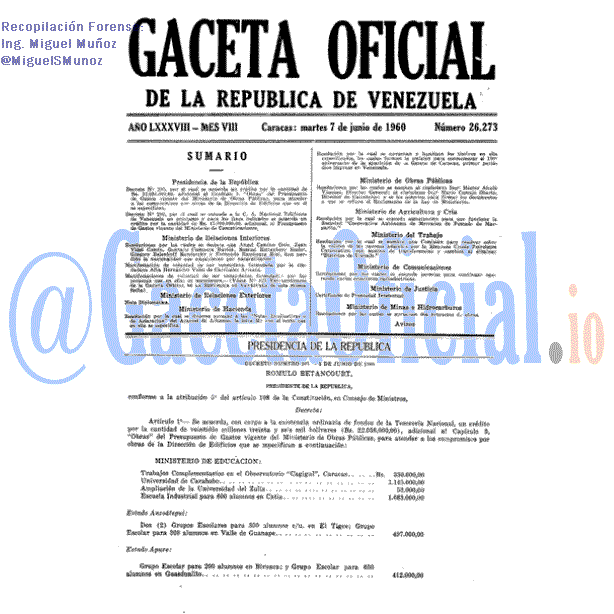 Gaceta Oficial 26273 del 7 Junio 1960