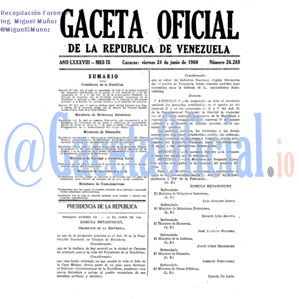 Gaceta Oficial 26288 del 24 Junio 1960