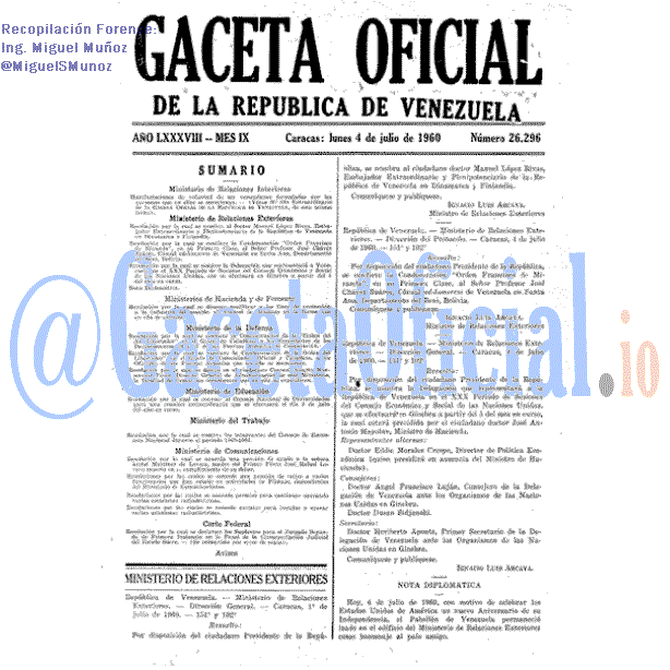 Gaceta Oficial 26296 del 4 Julio 1960