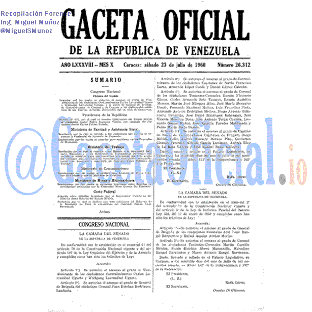 Gaceta Oficial 26312 del 23 Julio 1960