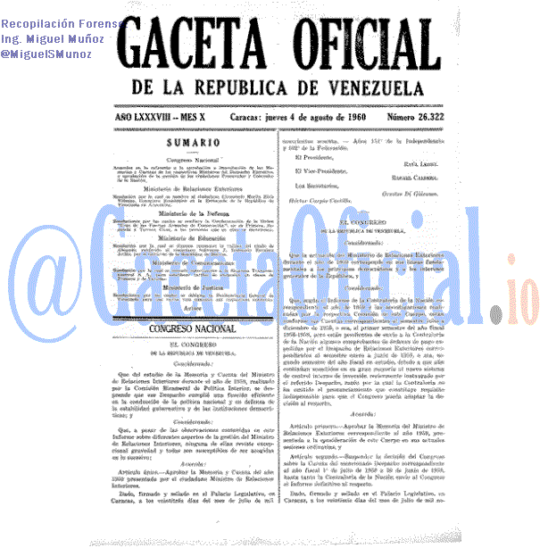 Gaceta Oficial 26322 del 4 Agosto 1960
