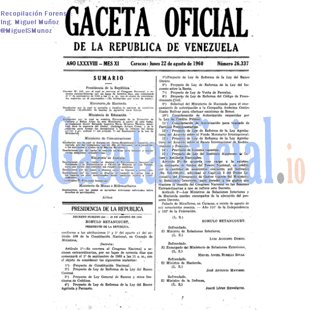 Gaceta Oficial 26337 del 22 Agosto 1960