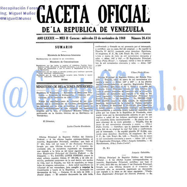 Gaceta Oficial 26414 del 23 Noviembre 1960
