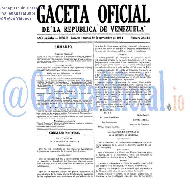 Gaceta Oficial 26419 del 29 Noviembre 1960