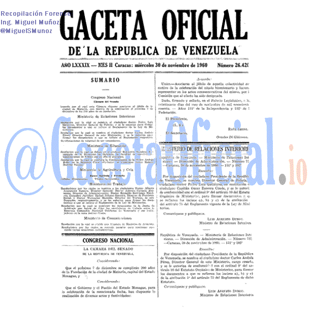 Gaceta Oficial 26420 del 30 Noviembre 1960
