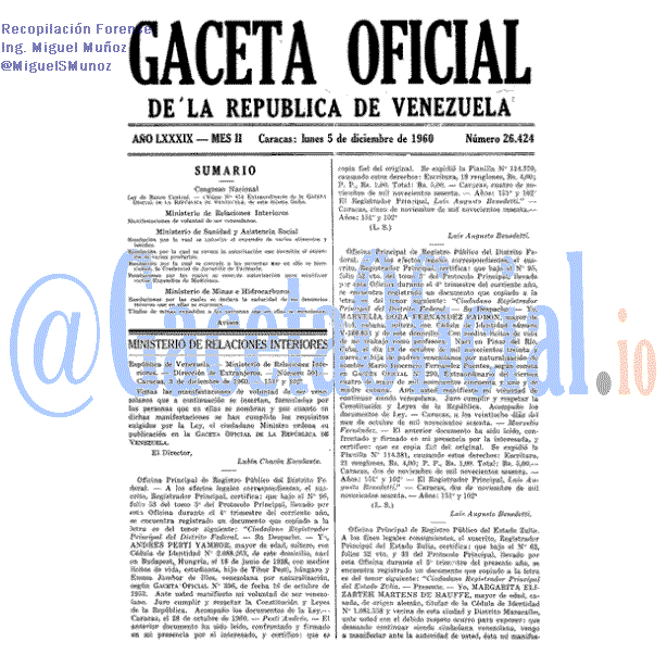 Gaceta Oficial 26424 del 5 Diciembre 1960