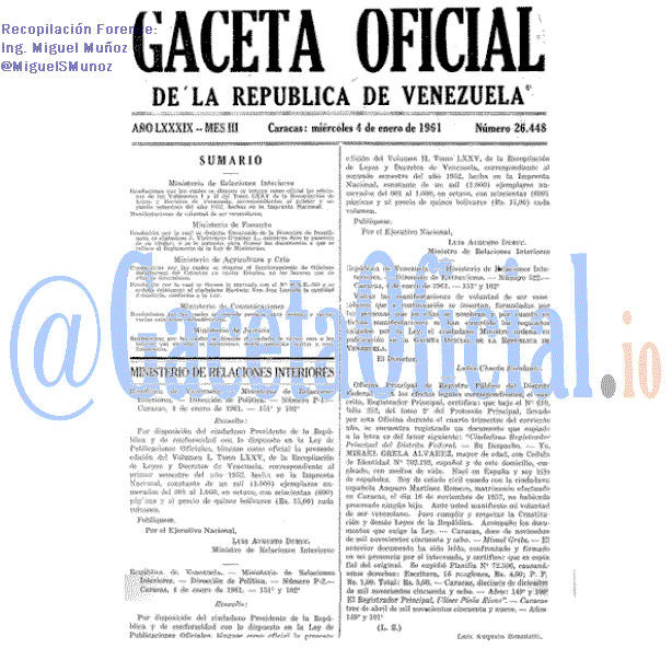 Gaceta Oficial 26448 del 4 Enero 1961