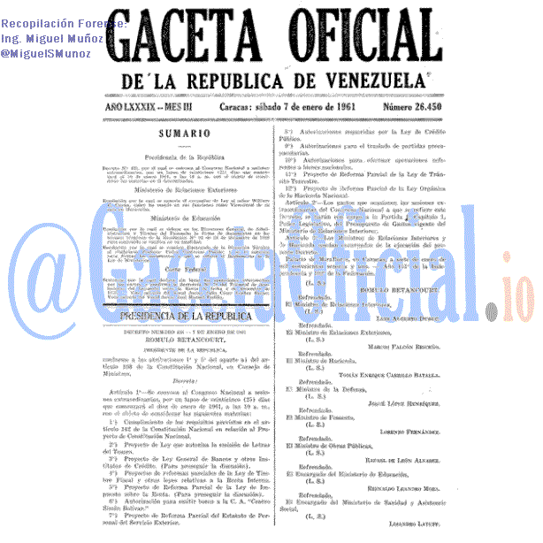 Gaceta Oficial 26450 del 7 Enero 1961