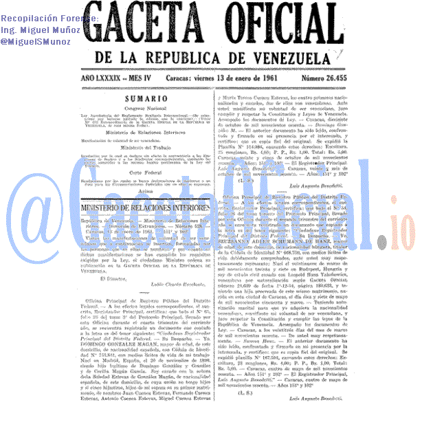 Gaceta Oficial 26455 del 13 Enero 1961