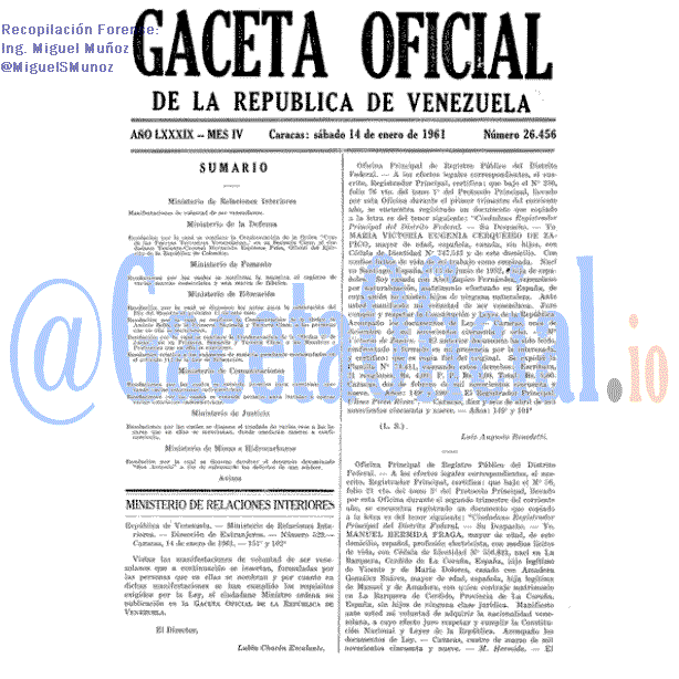 Gaceta Oficial 26456 del 14 Enero 1961