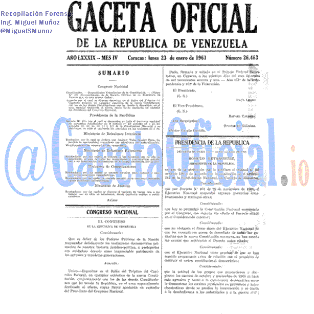 Gaceta Oficial 26463 del 23 Enero 1961