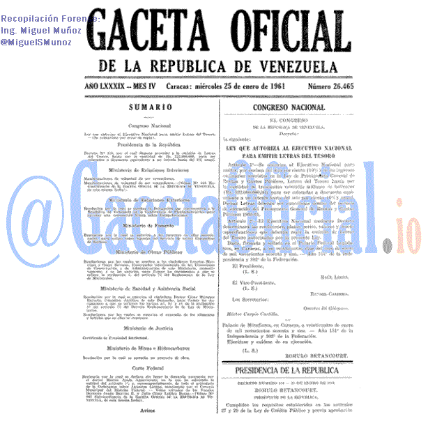Gaceta Oficial 26465 del 25 Enero 1961