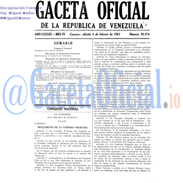 Gaceta Oficial 26474 del 4 Febrero 1961