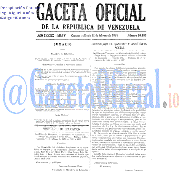 Gaceta Oficial 26480 del 11 Febrero 1961
