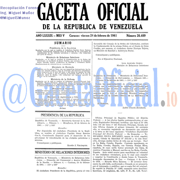 Gaceta Oficial 26489 del 24 Febrero 1961