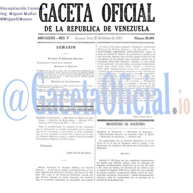Gaceta Oficial 26491 del 27 Febrero 1961