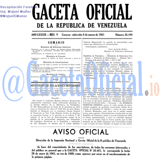 Gaceta Oficial 26499 del 8 Marzo 1961