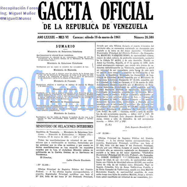 Gaceta Oficial 26508 del 18 Marzo 1961