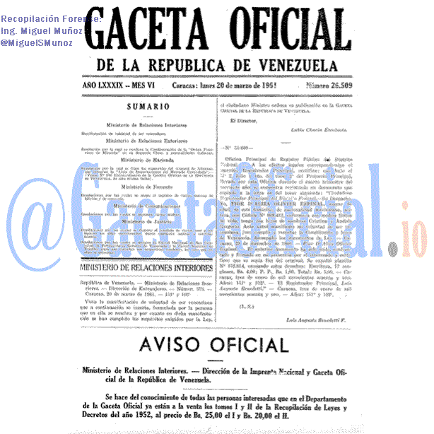 Gaceta Oficial 26509 del 20 Marzo 1961