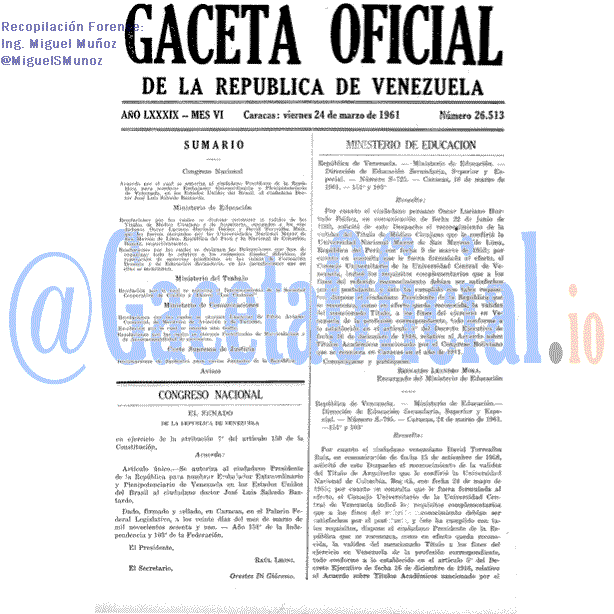 Gaceta Oficial 26513 del 24 Marzo 1961