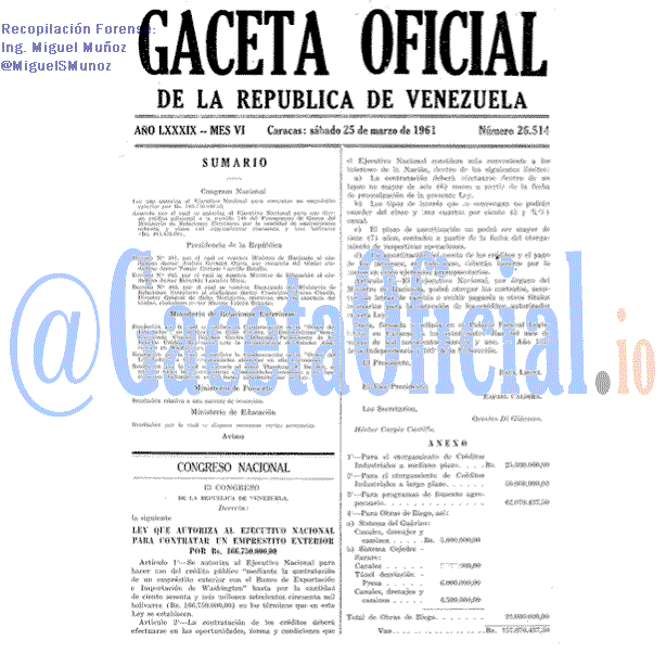 Gaceta Oficial 26514 del 25 Marzo 1961