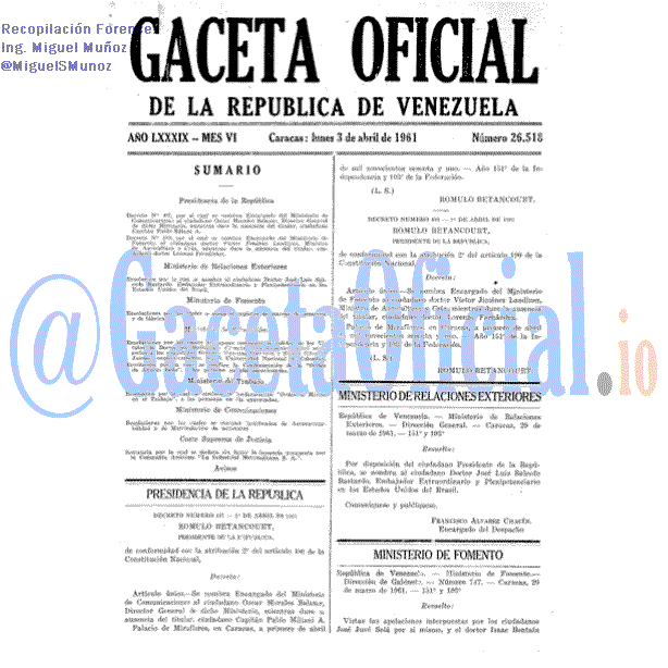 Gaceta Oficial 26518 del 3 Abril 1961